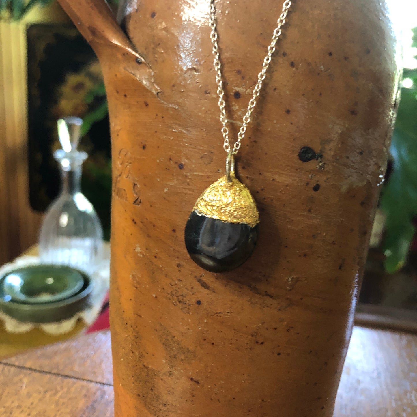 Artisan Made Rock Pendent Resembles Hematite Handcrafted Necklace 1in x 3/4in