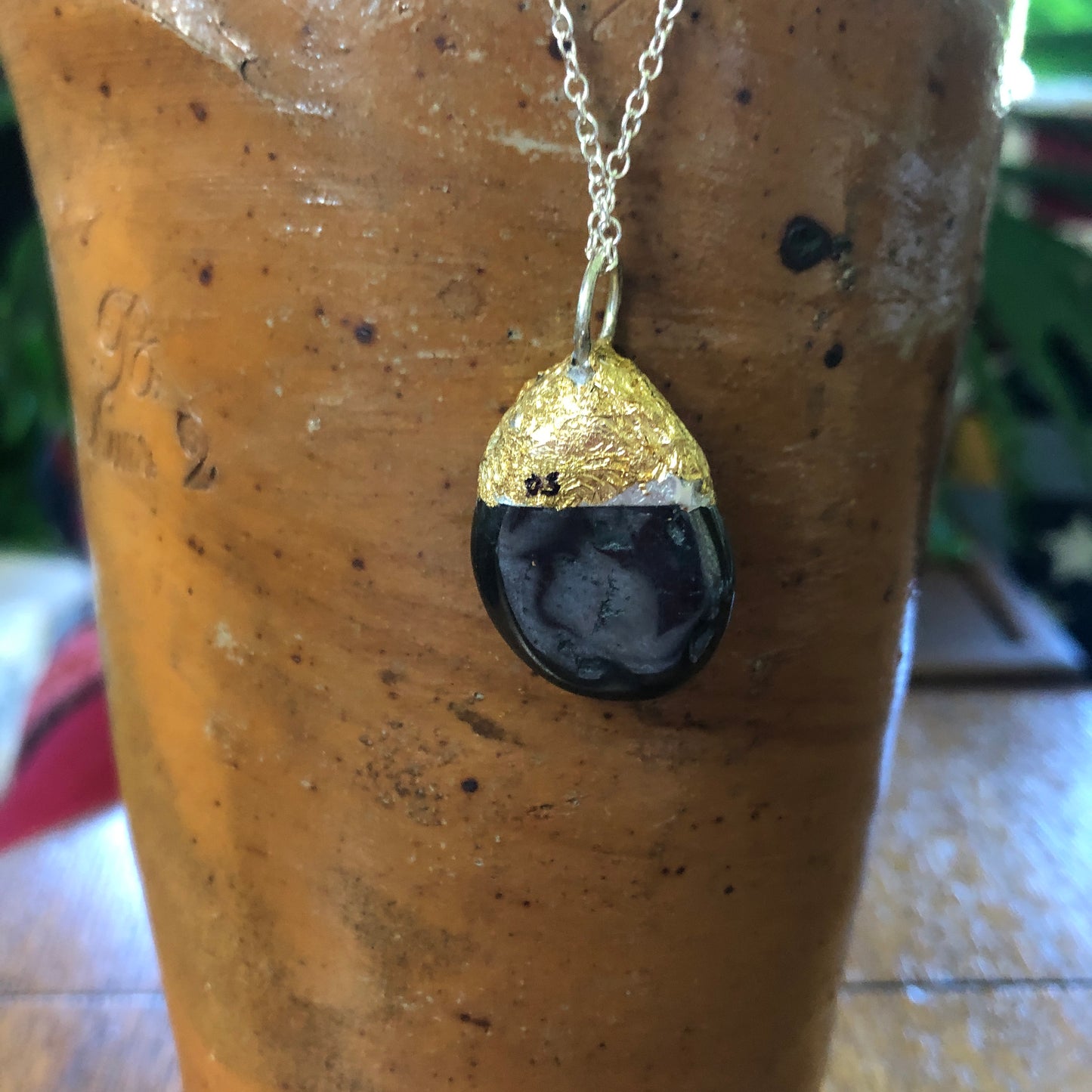 Artisan Made Rock Pendent Resembles Hematite Handcrafted Necklace 1in x 3/4in