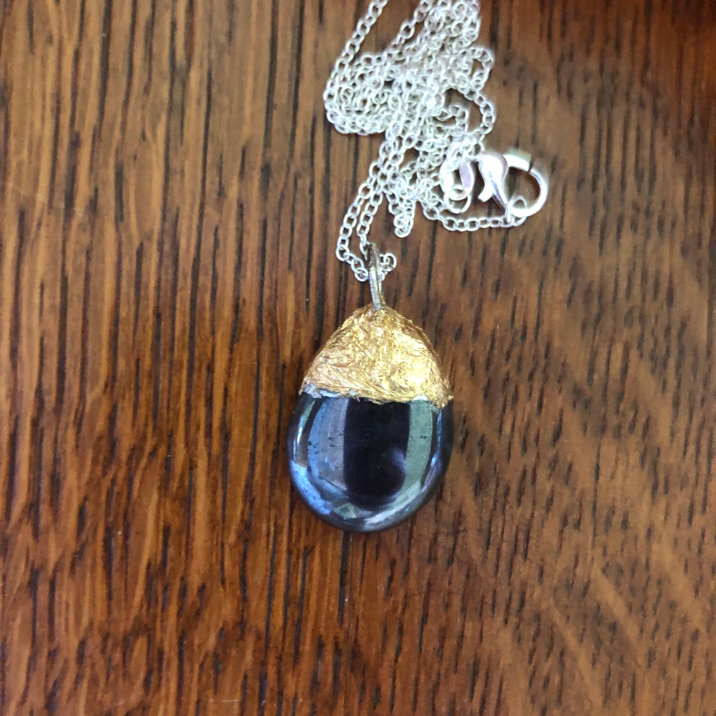 Artisan Made Rock Pendent Resembles Hematite Handcrafted Necklace 1in x 3/4in