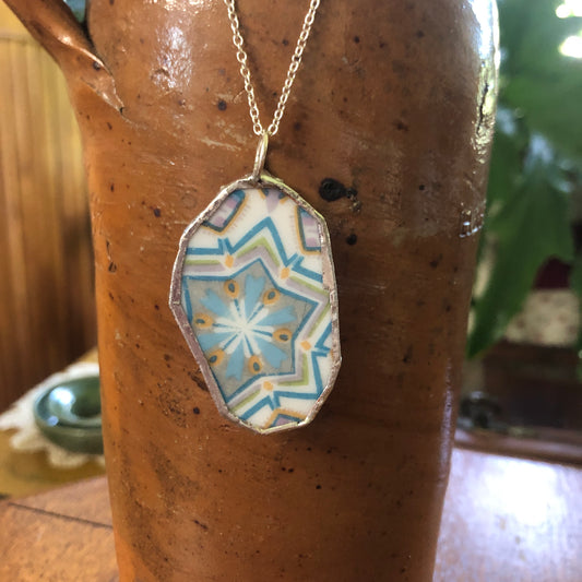 Broken Pottery Artisan Made Pendent Sango One World Japan Plate Handcrafted Necklace 1.75in x 1in