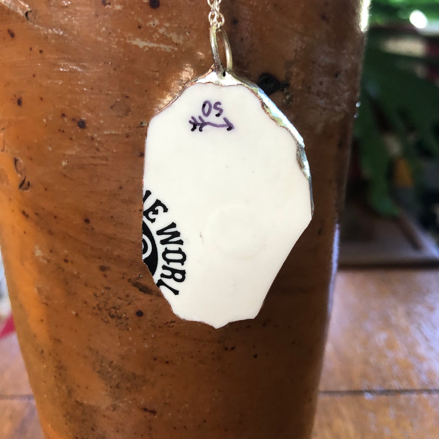 Broken Pottery Artisan Made Pendent Sango One World Japan Plate Handcrafted Necklace 1.75in x 1in