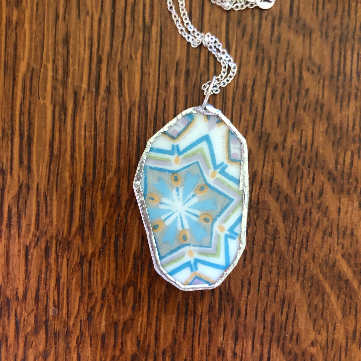 Broken Pottery Artisan Made Pendent Sango One World Japan Plate Handcrafted Necklace 1.75in x 1in