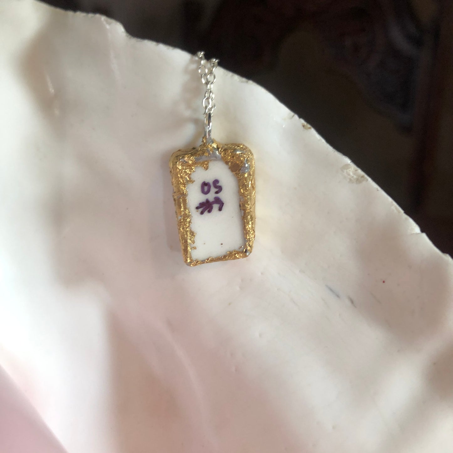 Broken Pottery Artisan Made Pendant Molly Hatch Mug Handcrafted Necklace 1/2 in x 3/4 in