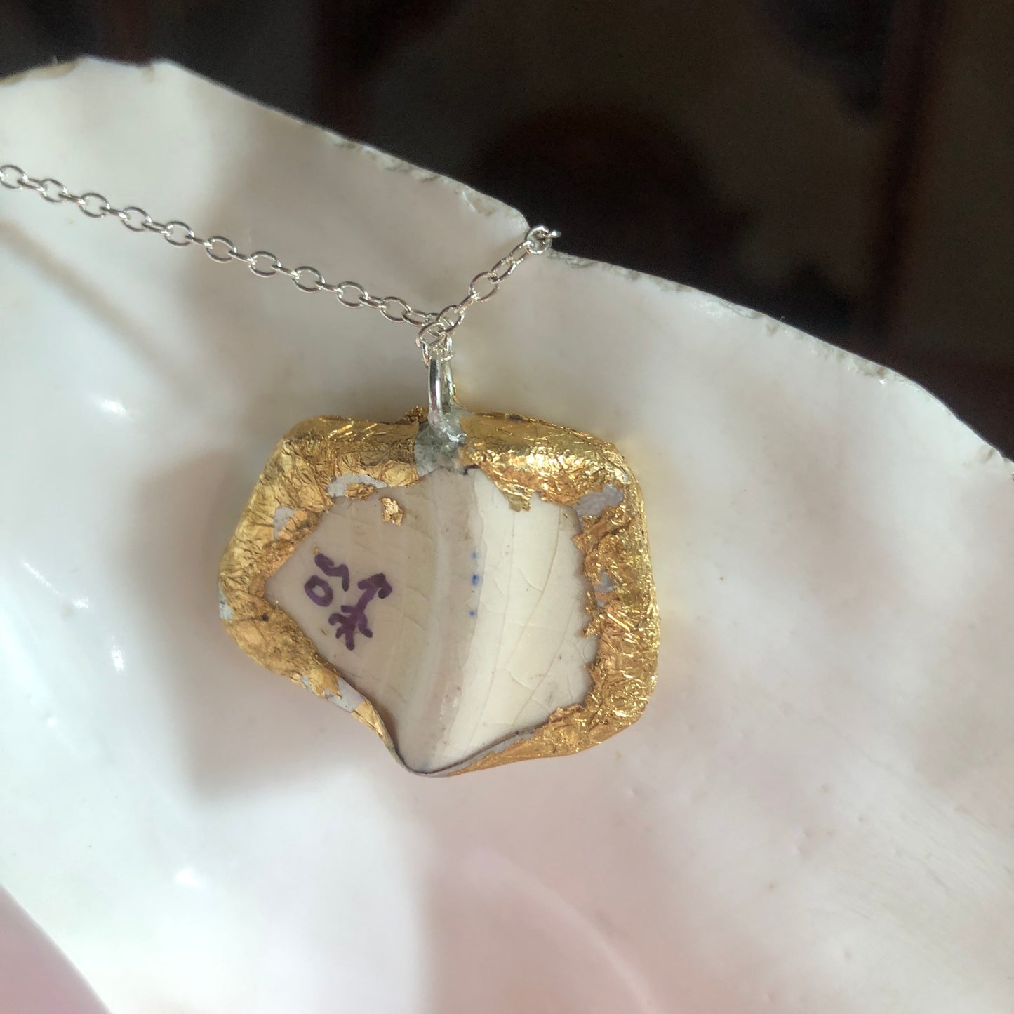 Broken Pottery Artisan Made Pendant Unbranded Blue Floral Plate Handcrafted Necklace 1.25 in x 1 in