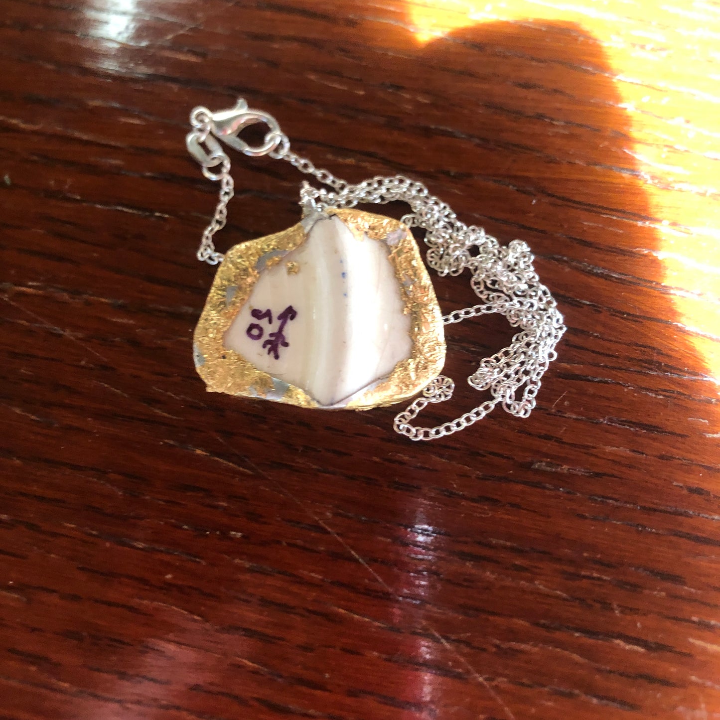 Broken Pottery Artisan Made Pendant Unbranded Blue Floral Plate Handcrafted Necklace 1.25 in x 1 in