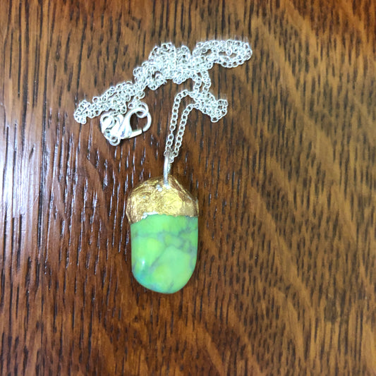 Artisan Made Green Rock Pendent Resembles a Gaspeite Handcrafted Necklace 1in x 1/2in