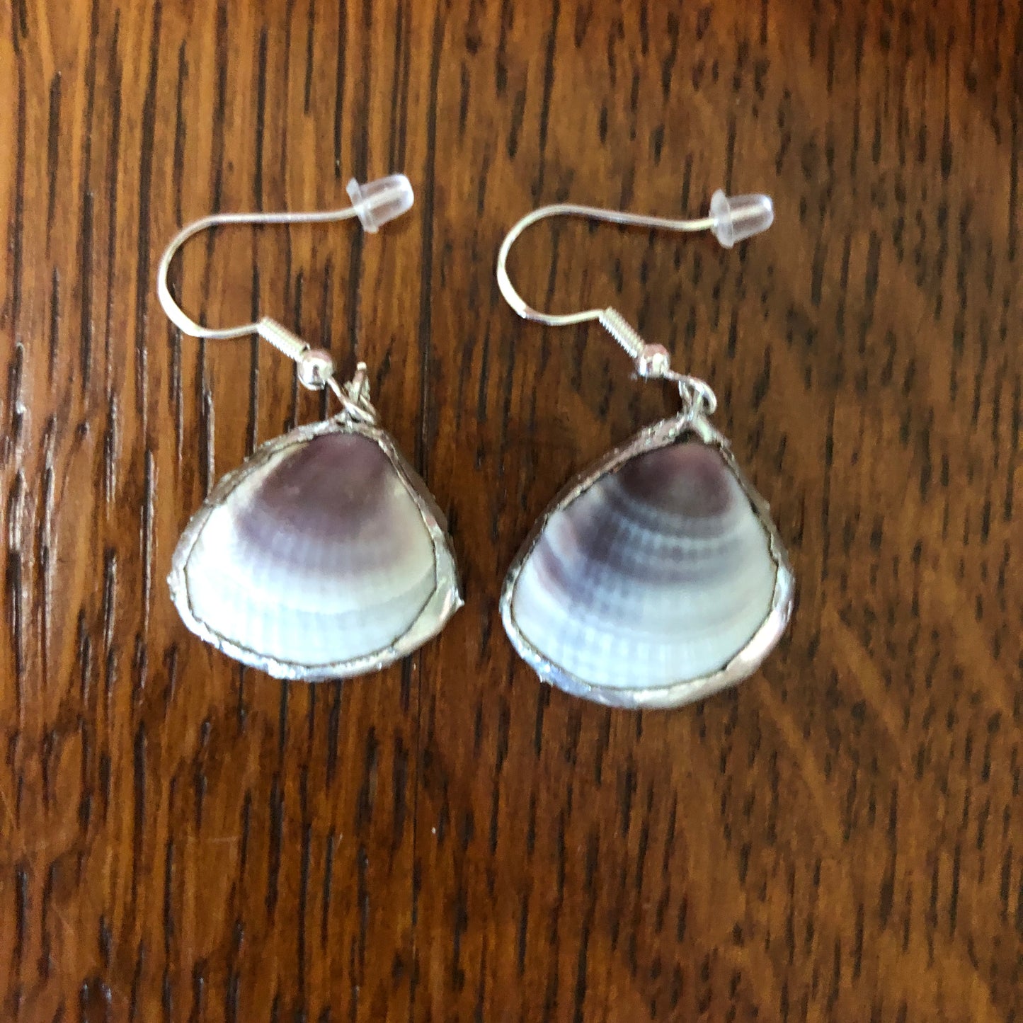 Amethyst Gem Clam Artisan Made Earrings Handcrafted Purple Sea Shell Dangle Earrings