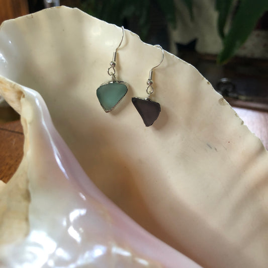 Erie Glass Artisan Made Earrings Purple and Blue Boho Dangles Handcrafted