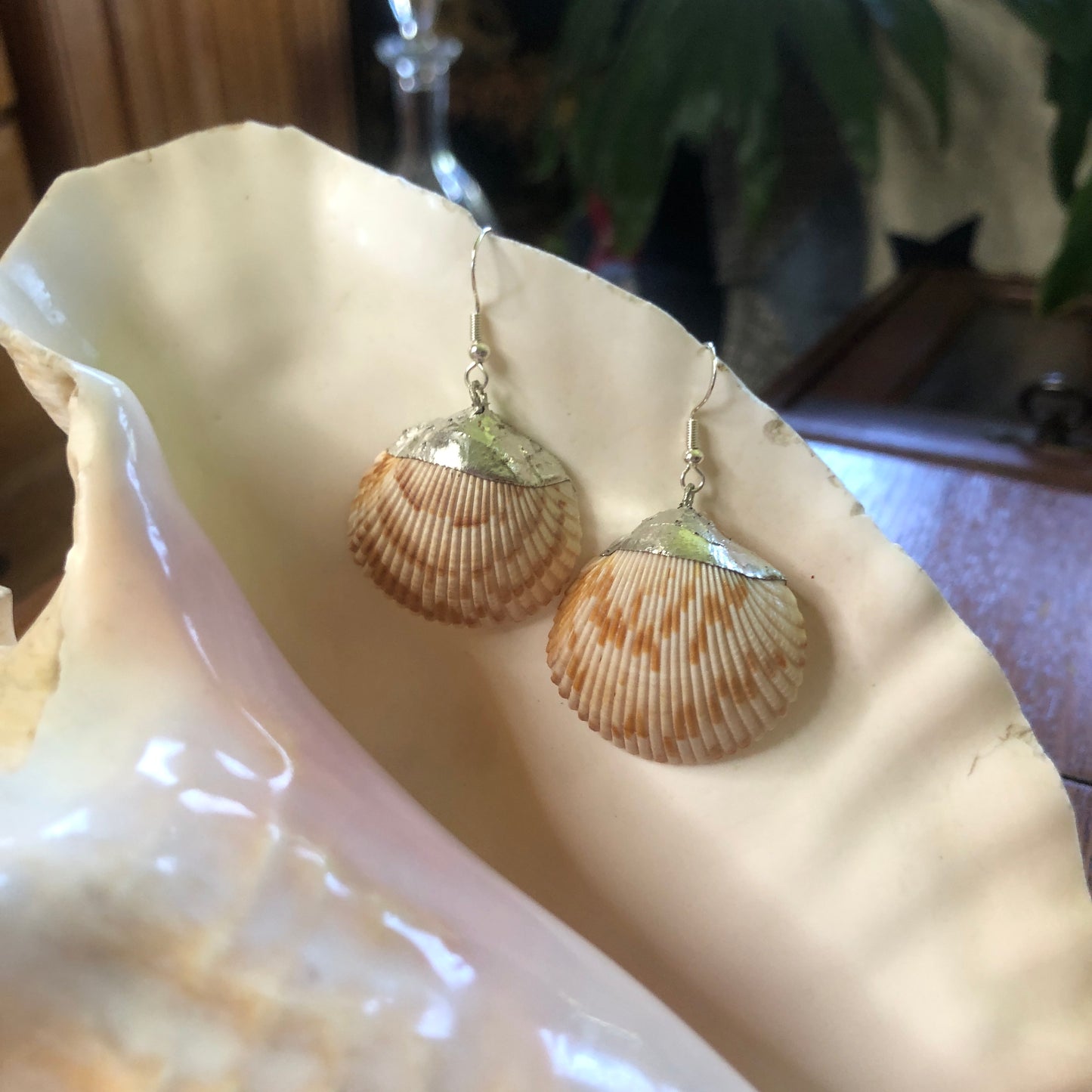 Gorgeous Scallop Shell Artisan Made Earrings Handcrafted Sea Shell Dangle Earrings