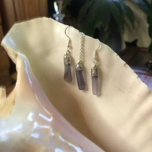 Erie Glass Artisan Made Purple Pendent And Dangle Earring Set Handcrafted Jewelry Set