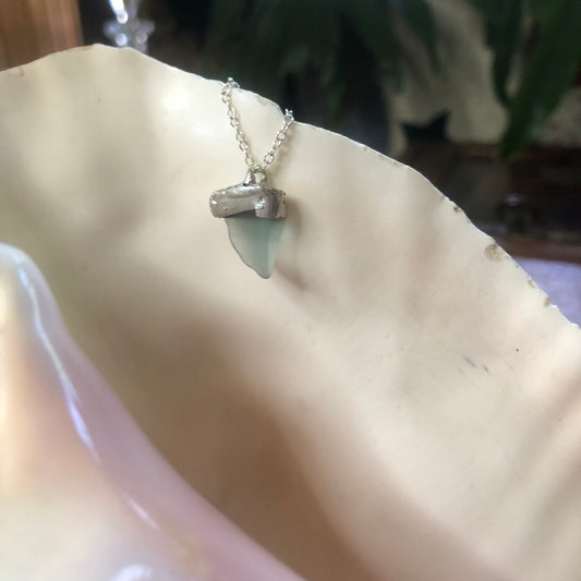 Erie Glass Artisan Made Sky Blue Shark Tooth Pendent 1/2in x 5/8in Handcrafted Necklace