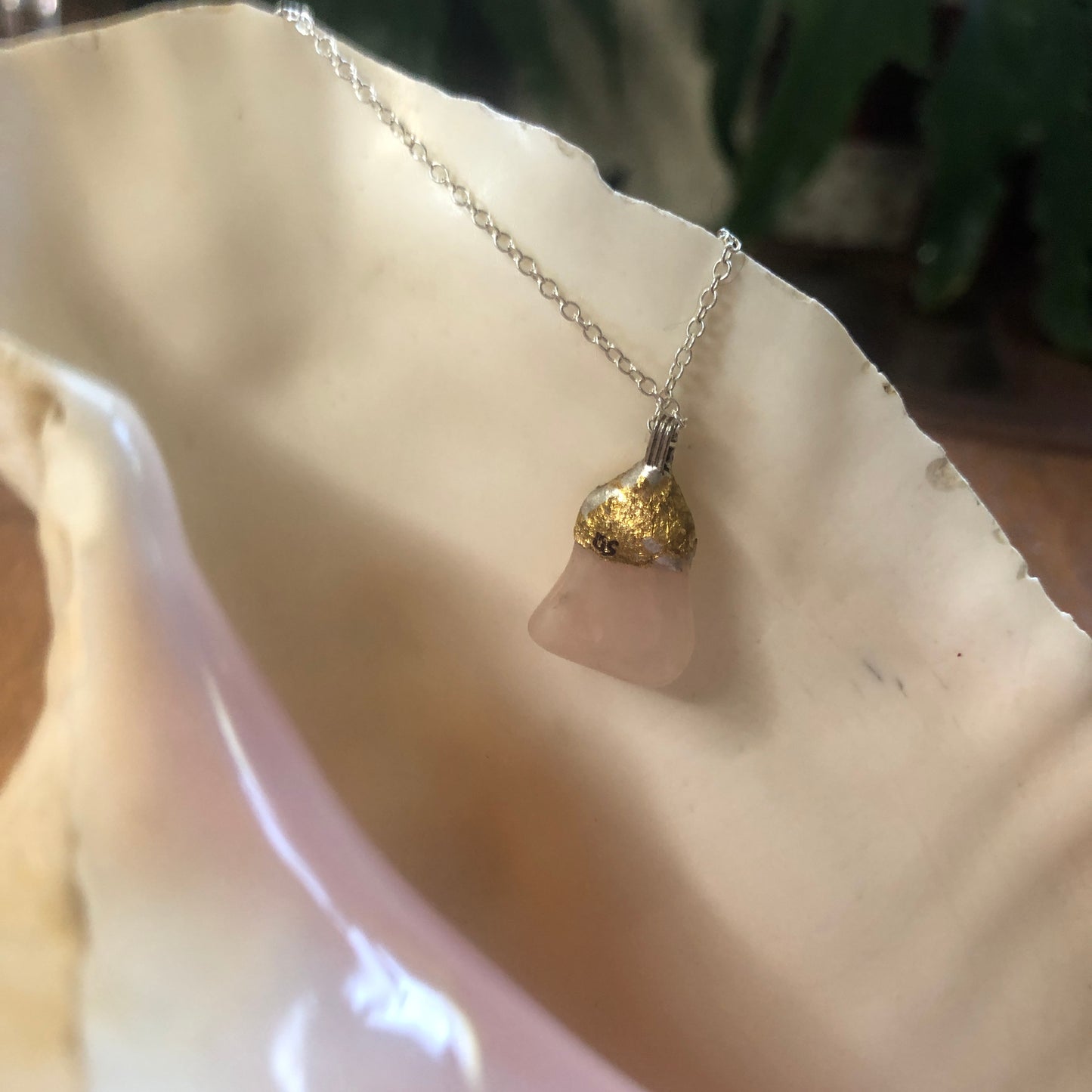 Artisan Made Rock Pendent Pretty Pink Resembles a Rose Quartz Handcrafted Necklace 3/4in x 1/2in
