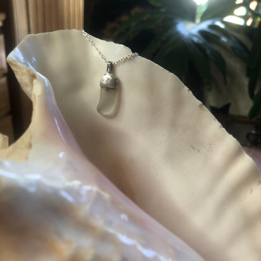 Erie Glass Artisan Made Frosted Pendent 3/8in x 7/8in Handcrafted Necklace