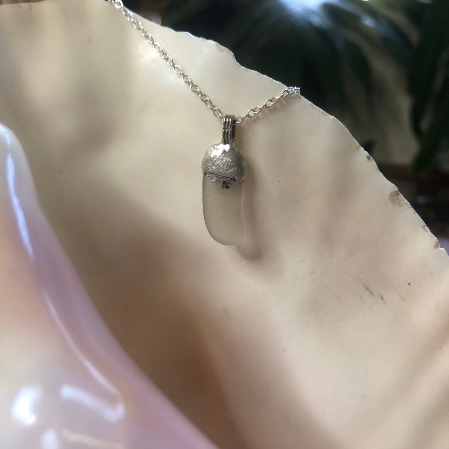 Erie Glass Artisan Made Frosted Pendent 3/8in x 7/8in Handcrafted Necklace