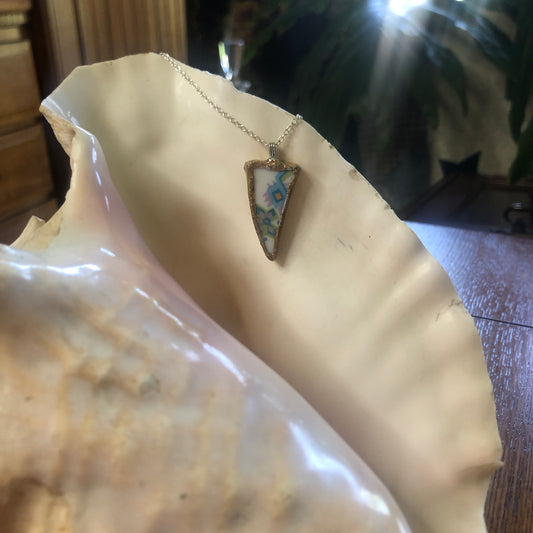 Broken Pottery Artisan Made Pendent Sango One World Japan Plate Handcrafted Necklace 1.25in x 5/8in