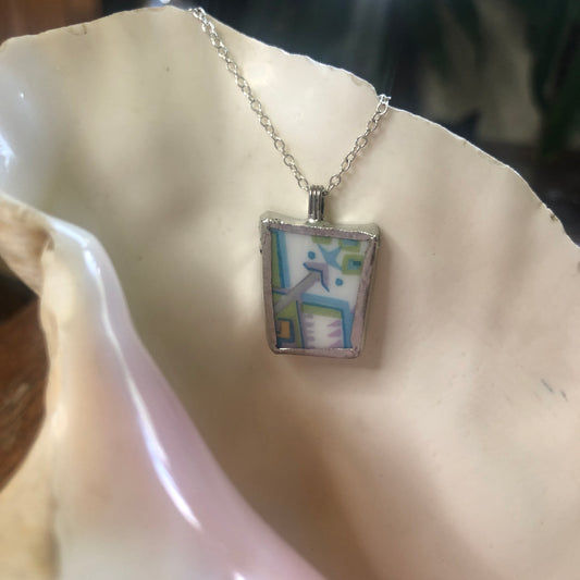 Broken Pottery Artisan Made Pendent Sango One World Japan Plate Handcrafted Necklace 3/4in x 3/4in