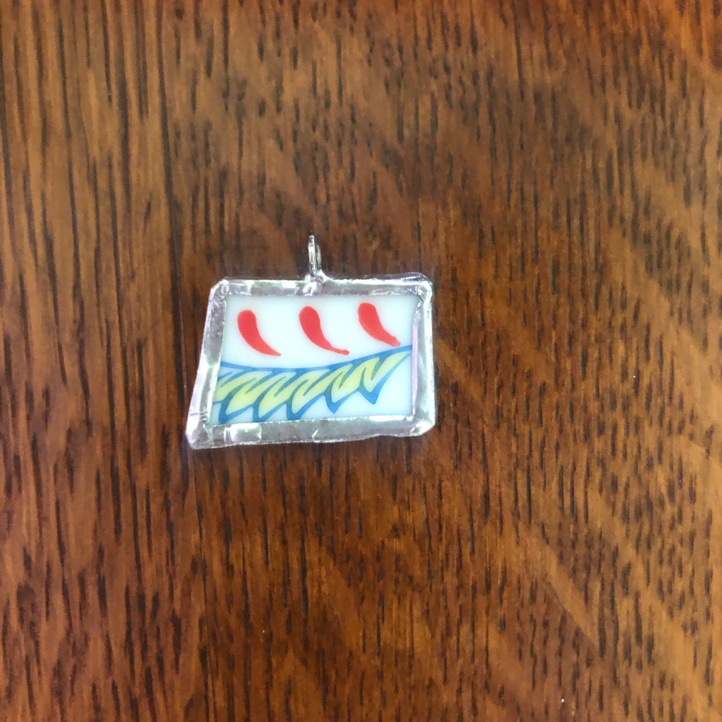 Broken Pottery Artisan Made Pendent Norcrest Hand Painted Plate Handcrafted Necklace 3/4in x 1in
