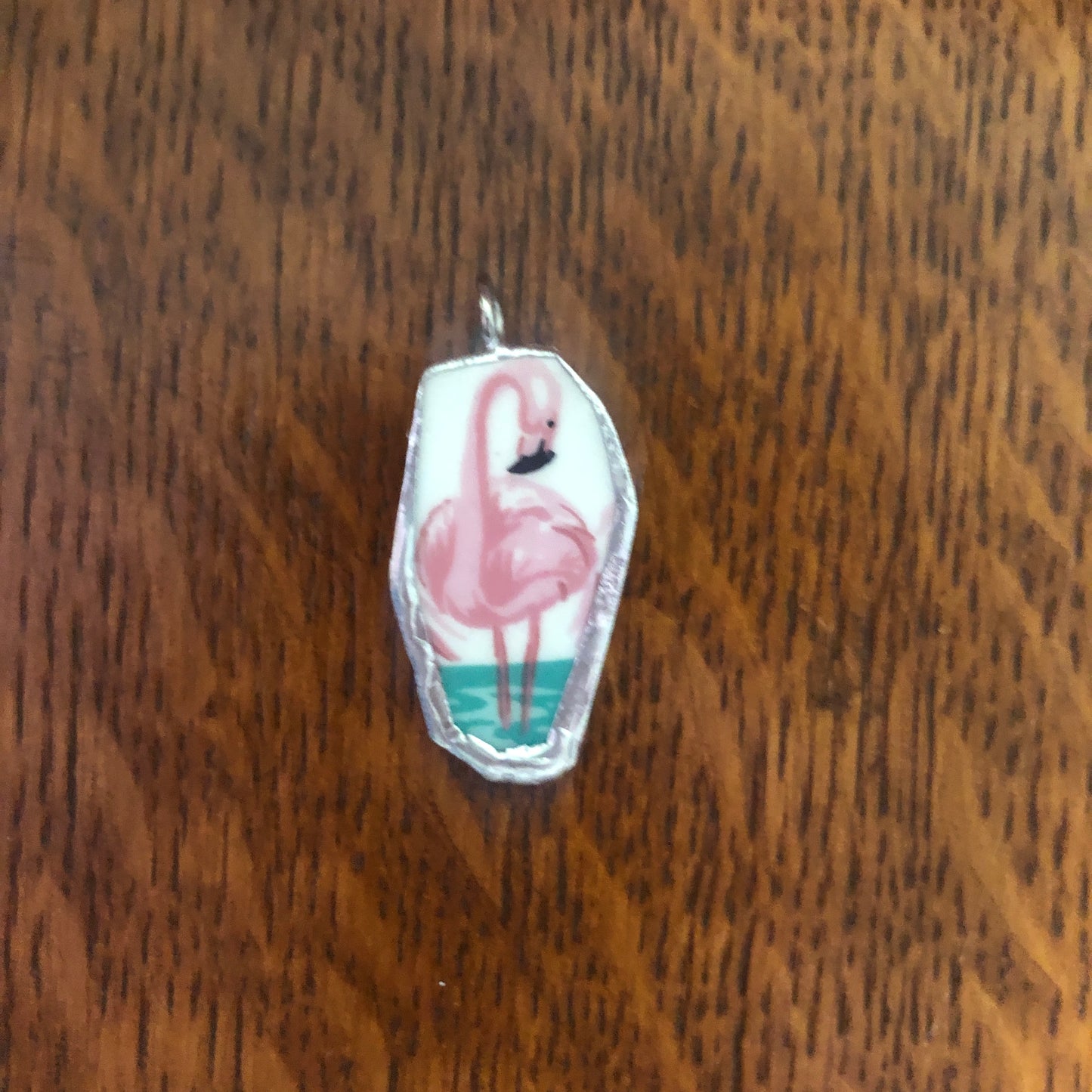 Broken Pottery Artisan Made Pendent Stoneware Flamingo Plate Handcrafted Necklace 1.25in x 3/4in