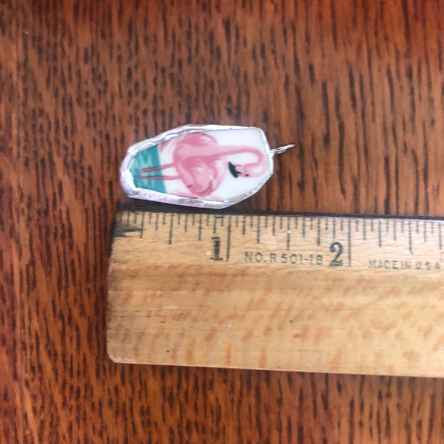 Broken Pottery Artisan Made Pendent Stoneware Flamingo Plate Handcrafted Necklace 1.25in x 3/4in