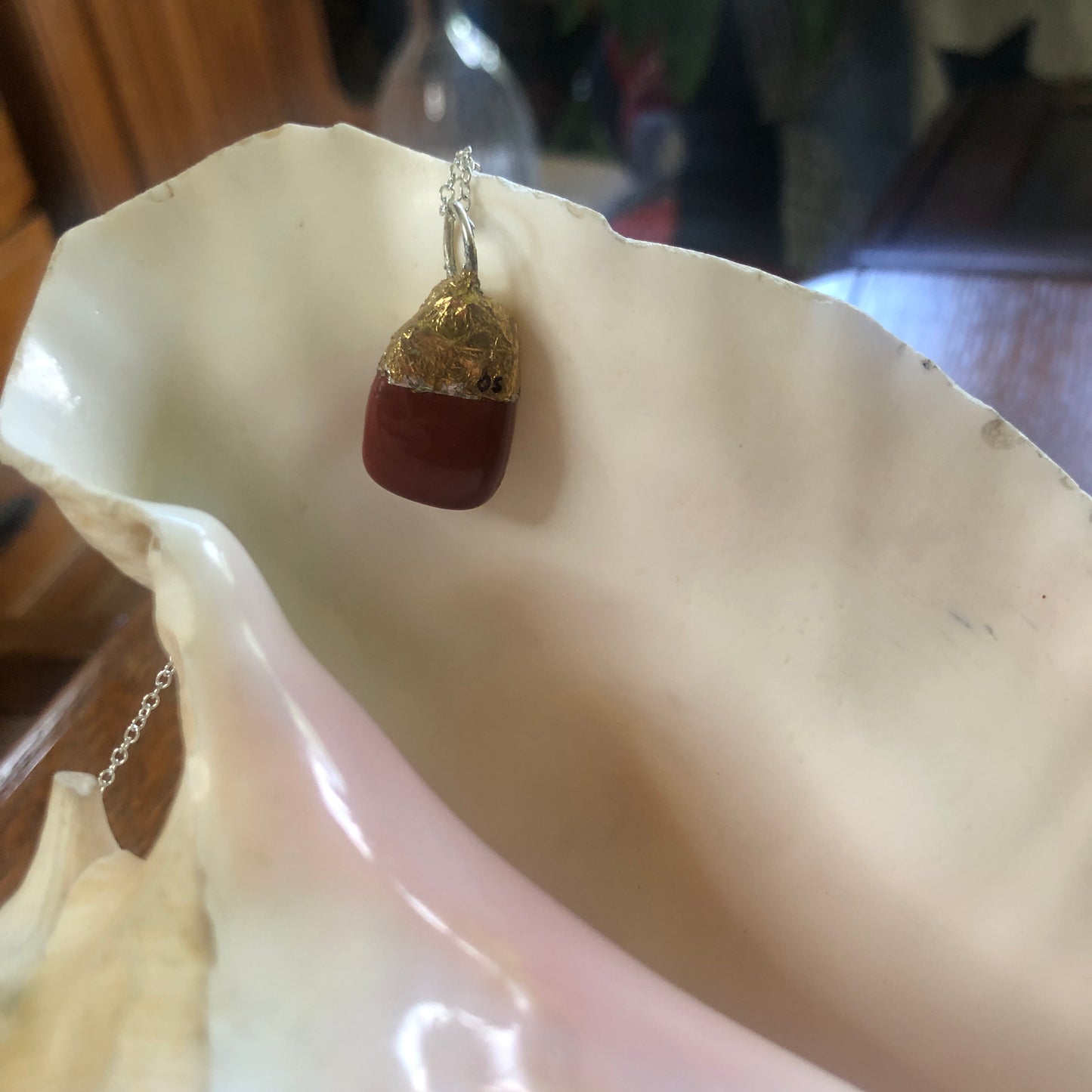 Artisan Made Rock Pendent Blood Red Resembles Red Jasper Handcrafted Necklace 1/2in x 1in