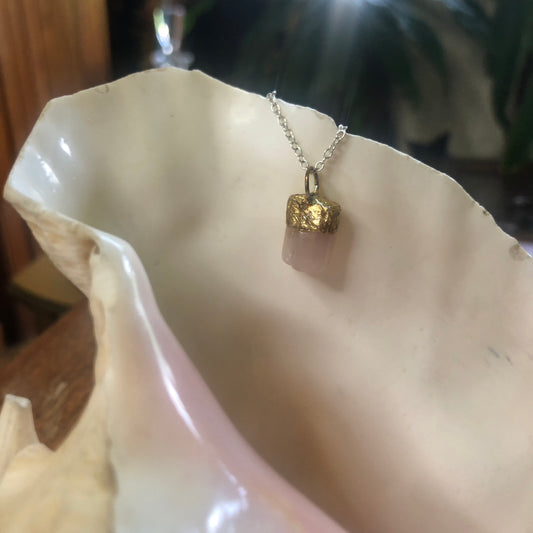 Artisan Made Rock Pendent Perfect Pink Resembles a Rose Quartz Handcrafted Necklace 3/8in x 1/2in