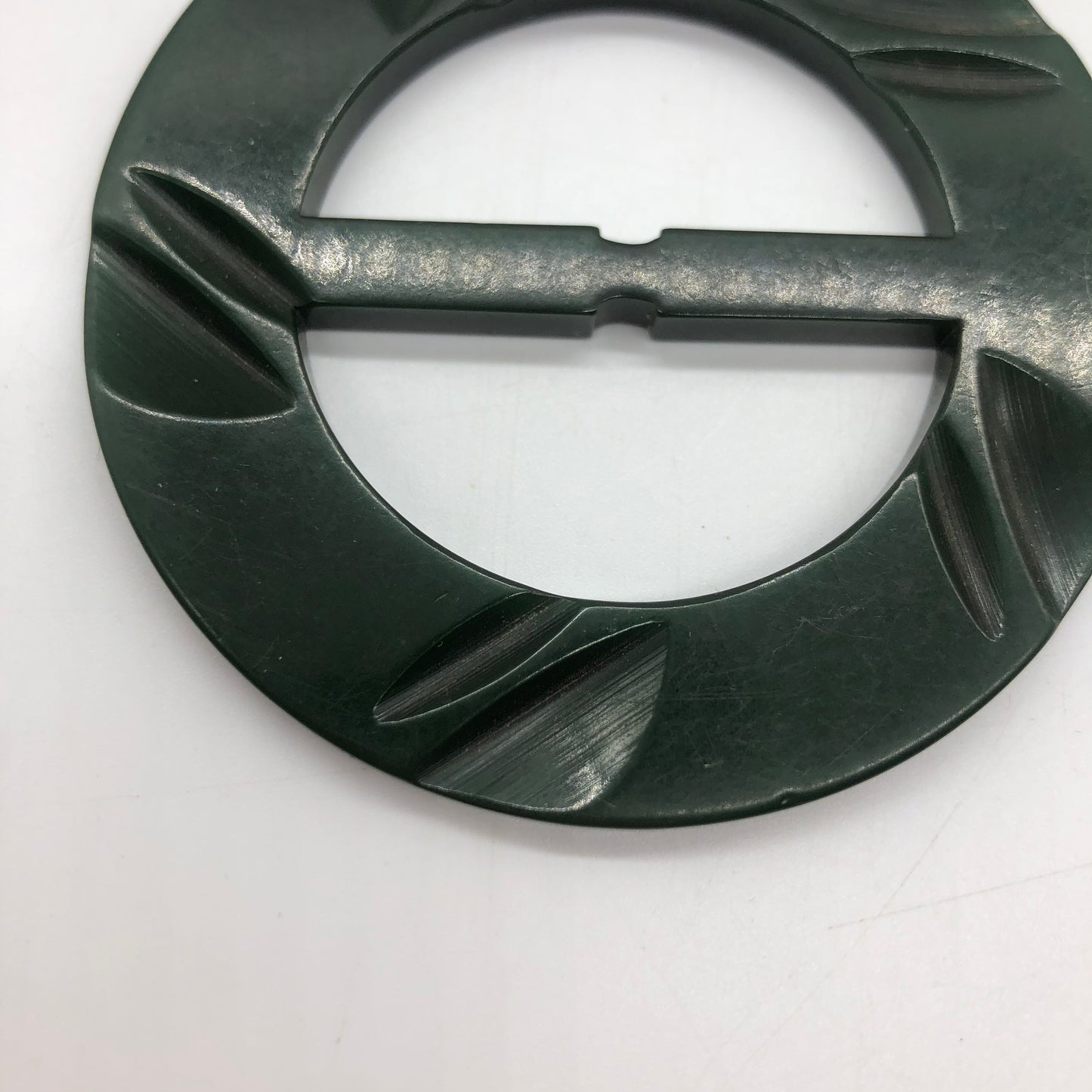 Green Carved Bakelite Buckle Scarf Holder