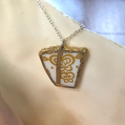 Broken Plate Artisan Made Pendent Corelle Butterfly Gold Plate Handcrafted Necklace 1in x 1in