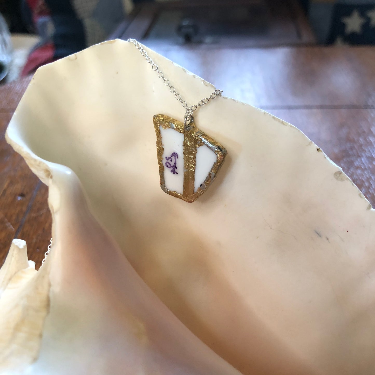 Broken Plate Artisan Made Pendent Corelle Butterfly Gold Plate Handcrafted Necklace 1in x 1in