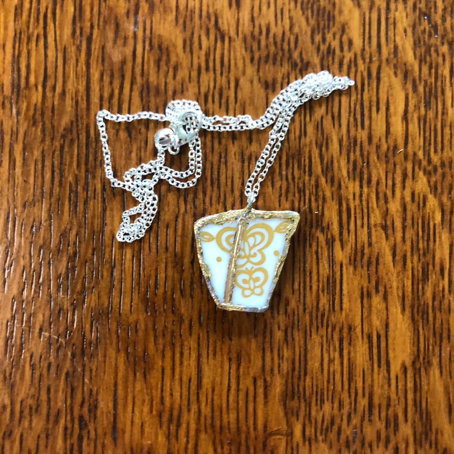 Broken Plate Artisan Made Pendent Corelle Butterfly Gold Plate Handcrafted Necklace 1in x 1in
