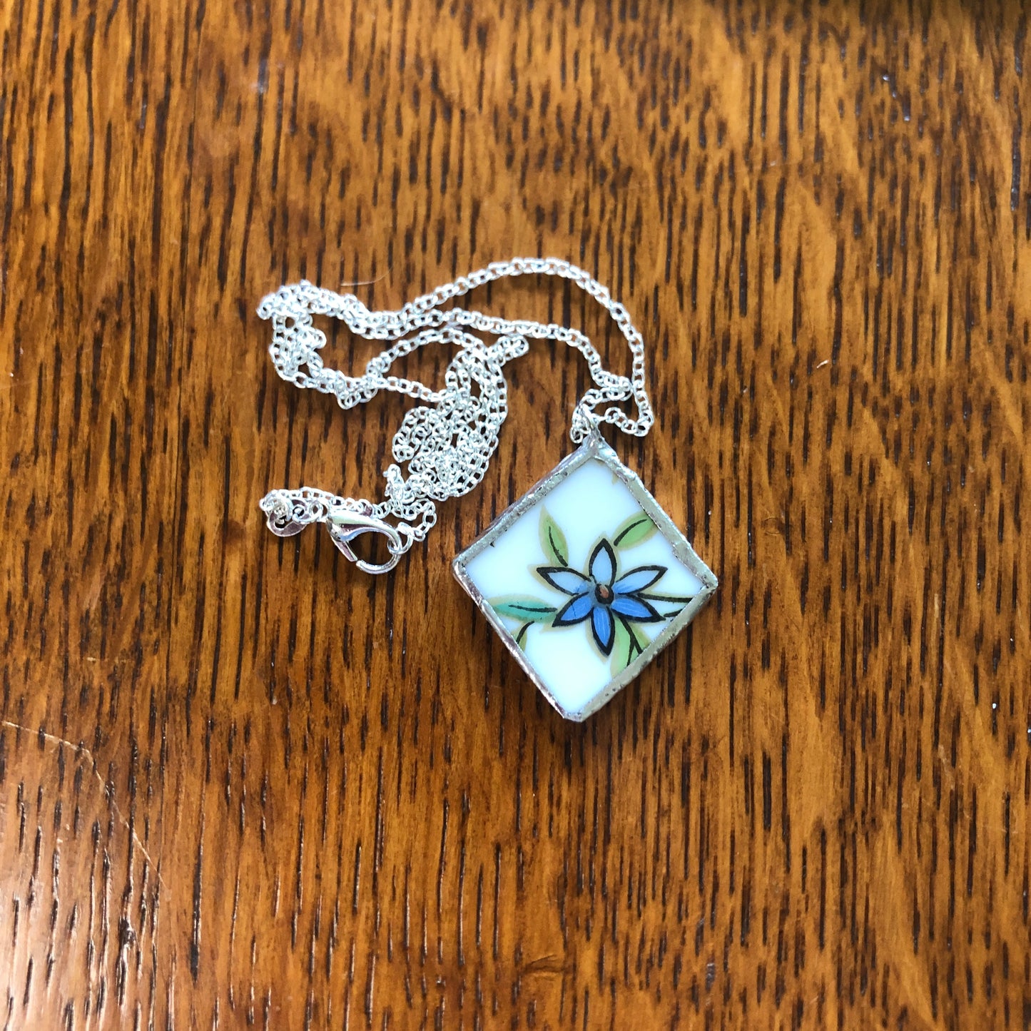 Broken Pottery Artisan Made Pendent Aladdin Fine China Fantasia Occupied Japan Plate Handcrafted Necklace 1.25in x  1.25in