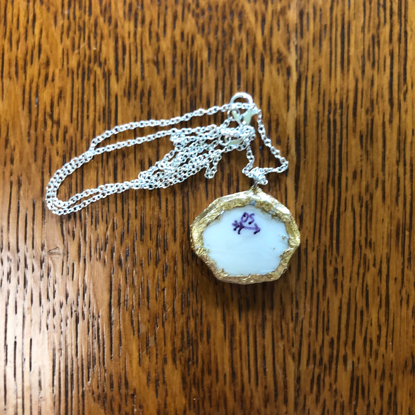 Broken Pottery Artisan Made Pendent Royal China Plate Handcrafted Necklace 1in x 7/8in