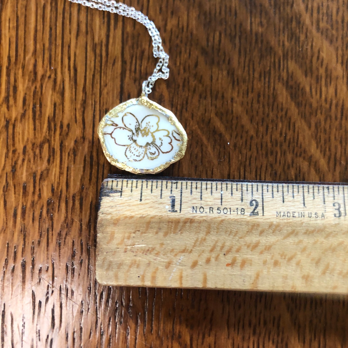 Broken Pottery Artisan Made Pendent Royal China Plate Handcrafted Necklace 1in x 7/8in