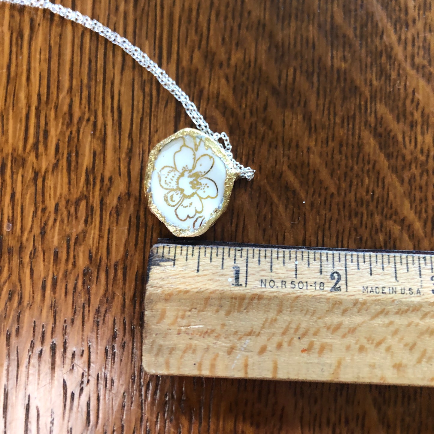 Broken Pottery Artisan Made Pendent Royal China Plate Handcrafted Necklace 1in x 7/8in