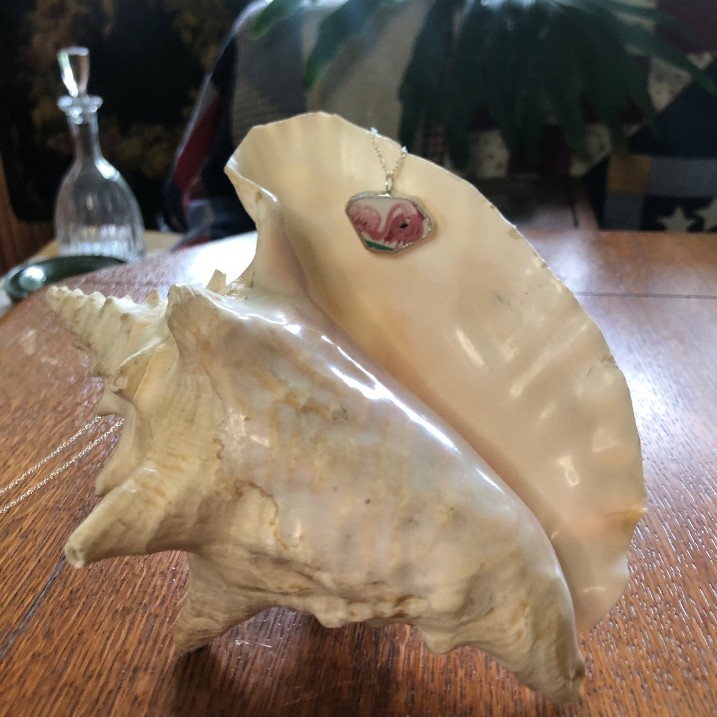 Broken Pottery Artisan Made Pendent Stoneware Flamingo Plate Handcrafted Necklace 1.25in x 3/4in