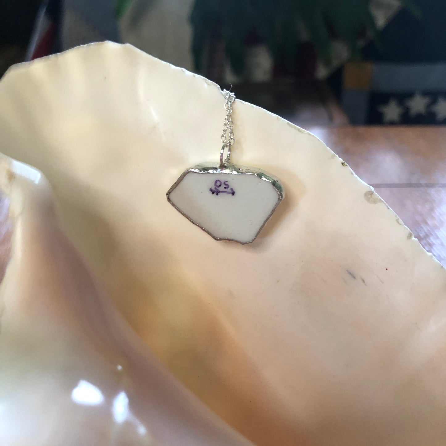 Broken Pottery Artisan Made Pendent Stoneware Flamingo Plate Handcrafted Necklace 1.25in x 3/4in