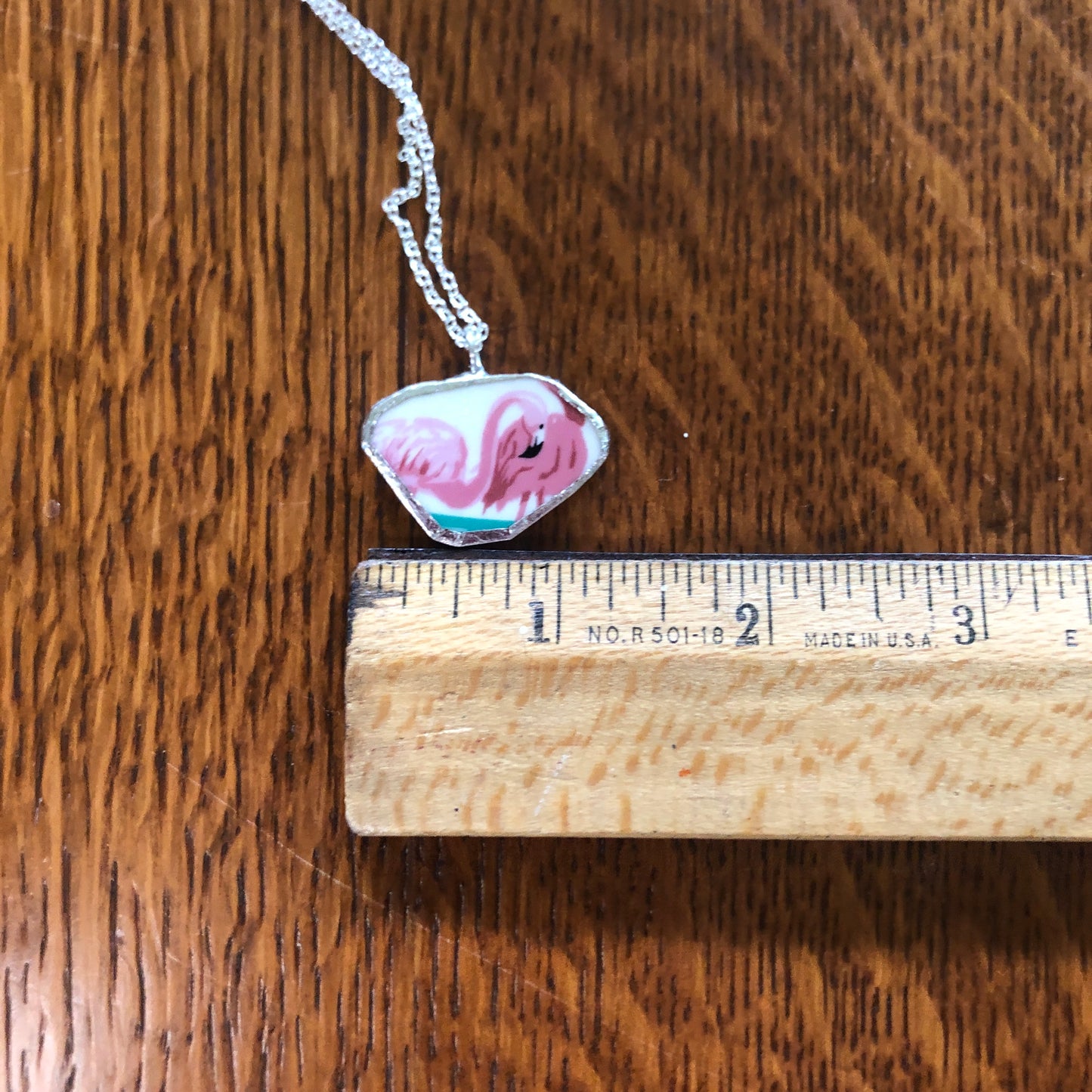 Broken Pottery Artisan Made Pendent Stoneware Flamingo Plate Handcrafted Necklace 1.25in x 3/4in