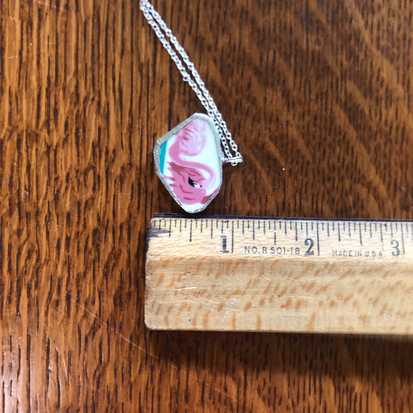Broken Pottery Artisan Made Pendent Stoneware Flamingo Plate Handcrafted Necklace 1.25in x 3/4in