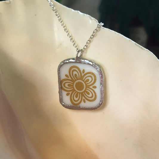 Broken Plate Artisan Made Pendent Corelle Butterfly Gold Plate Handcrafted Necklace 7/8in x 7/8in