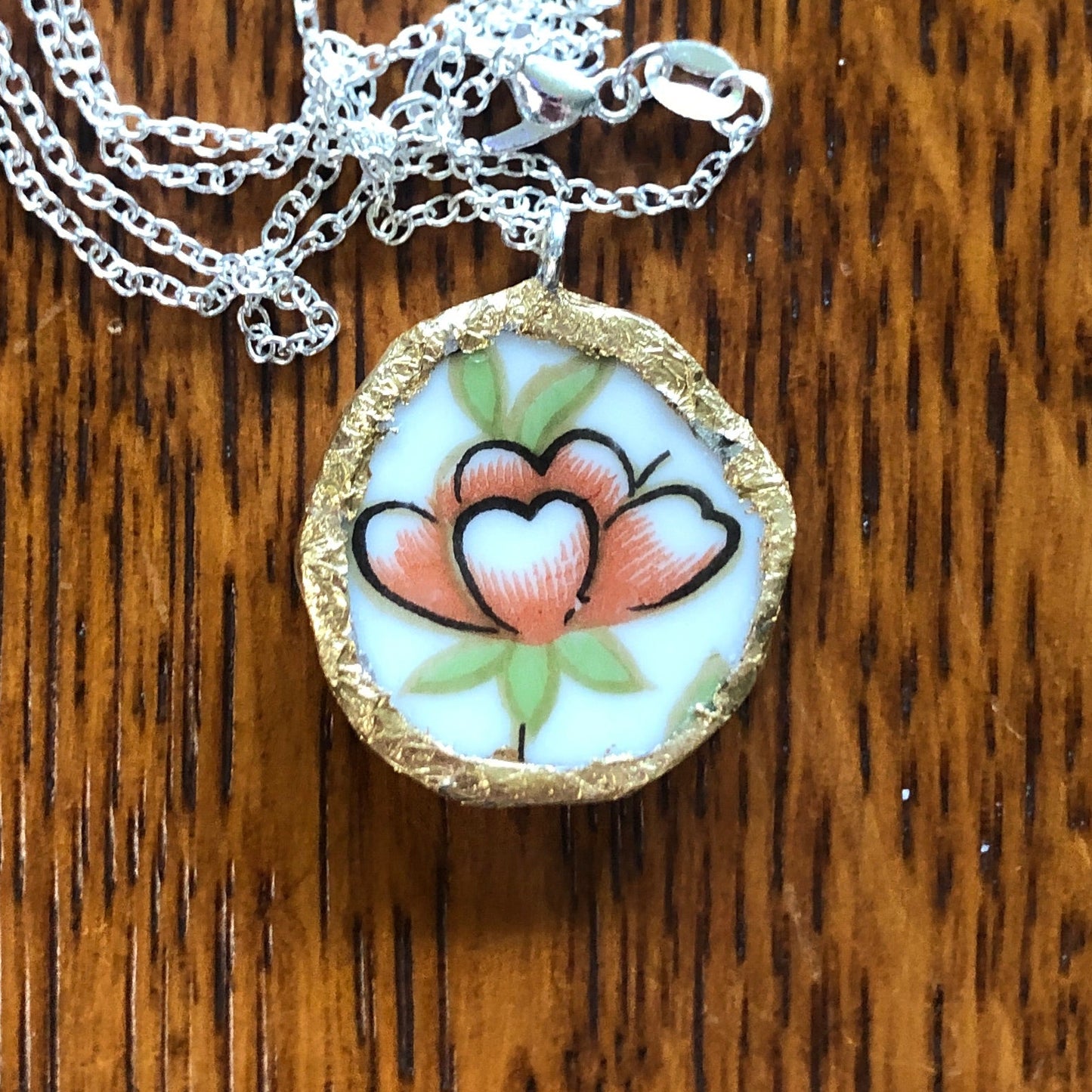 Broken Pottery Artisan Made Pendent Aladdin Fine China Fantasia Occupied Japan Plate Handcrafted Necklace 1in x 1in