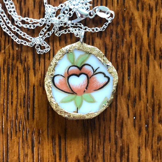 Broken Pottery Artisan Made Pendent Aladdin Fine China Fantasia Occupied Japan Plate Handcrafted Necklace 1in x 1in