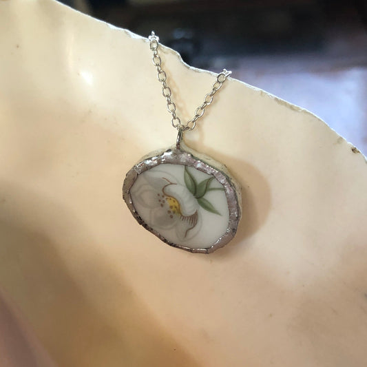 Broken Pottery Artisan Made Pendent Royal Doulton Strawberry Cream Dinner Plate Handcrafted Necklace 3/4in x 7/8in