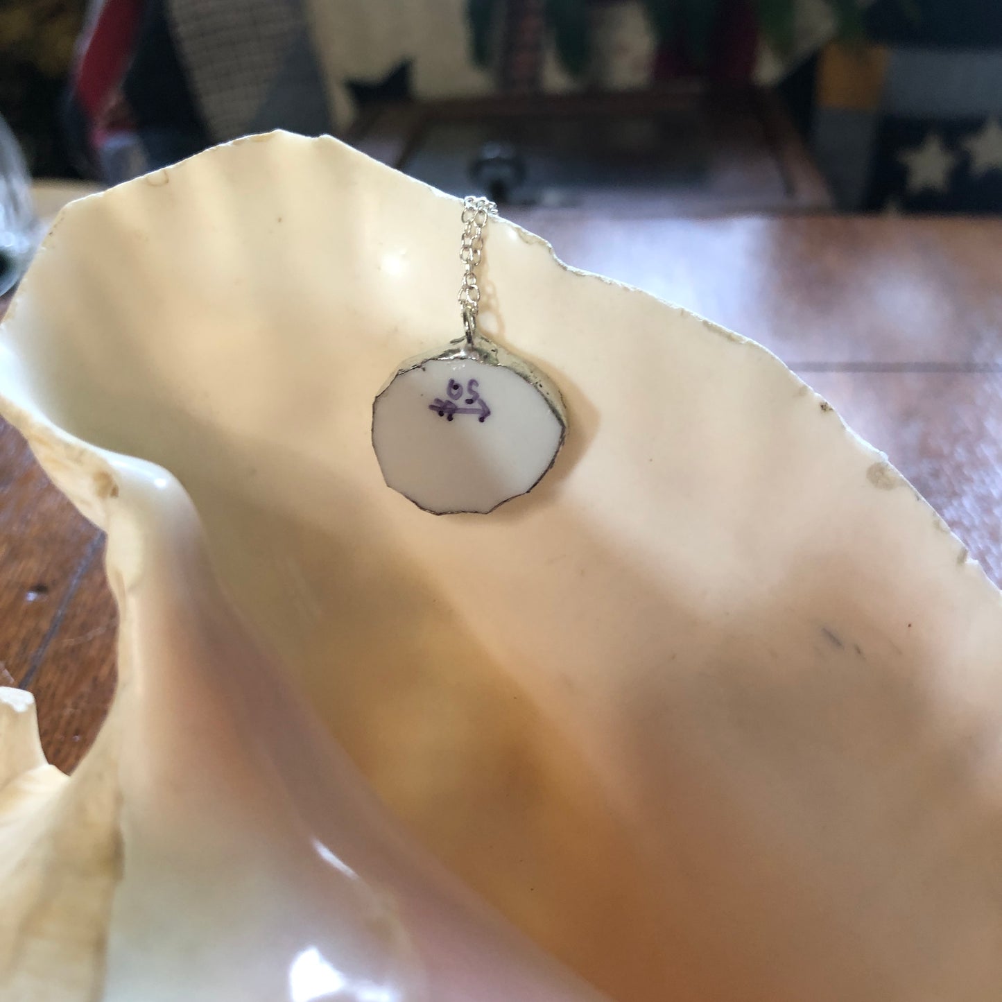 Broken Pottery Artisan Made Pendent Royal Doulton Strawberry Cream Dinner Plate Handcrafted Necklace 3/4in x 7/8in