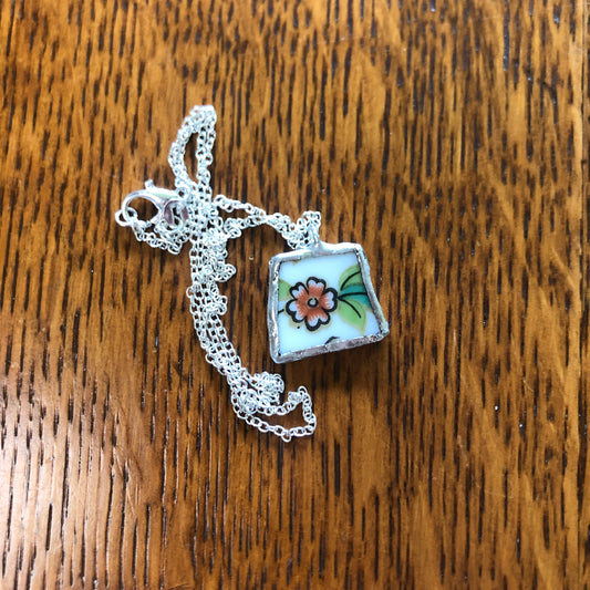 Broken Pottery Artisan Made Pendent Aladdin Fine China Fantasia Occupied Japan Plate Handcrafted Necklace 3/4in x  5/8in