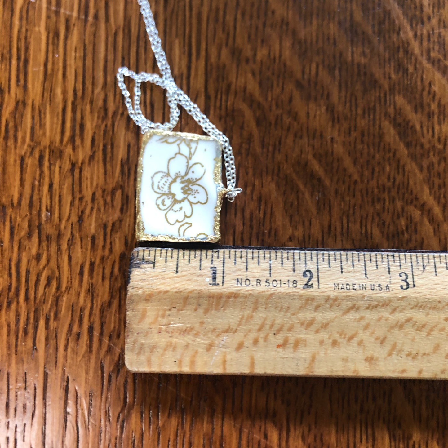 Broken Pottery Artisan Made Pendent Royal China Plate Handcrafted Necklace 1.25in x 1in