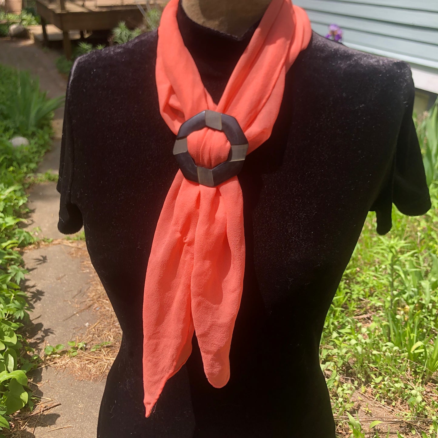Black Carved Bakelite Buckle Scarf Holder