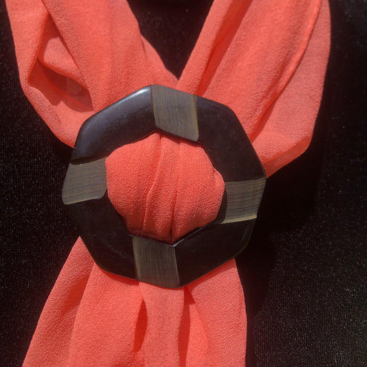 Black Carved Bakelite Buckle Scarf Holder