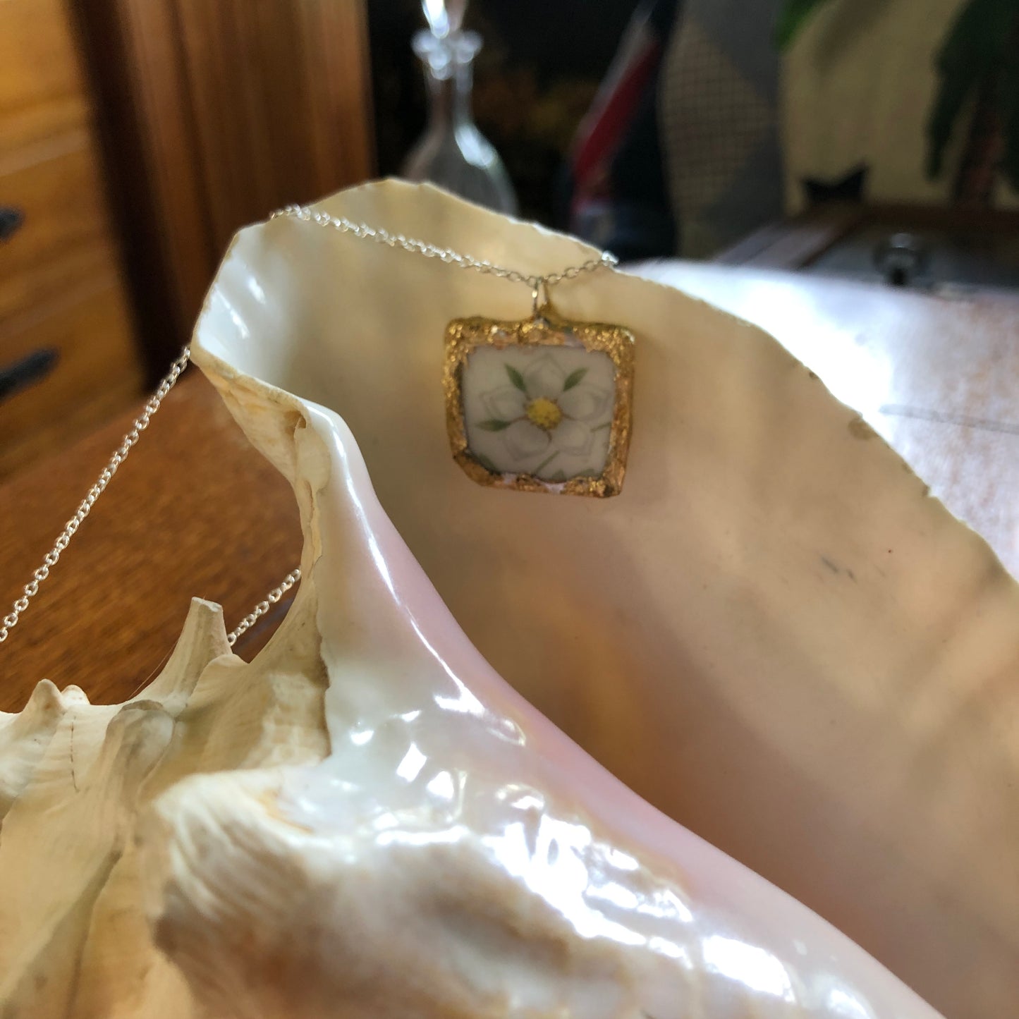 Broken Pottery Artisan Made Pendent Royal Doulton Strawberry Cream Dinner Plate Handcrafted Necklace 1in x 1in
