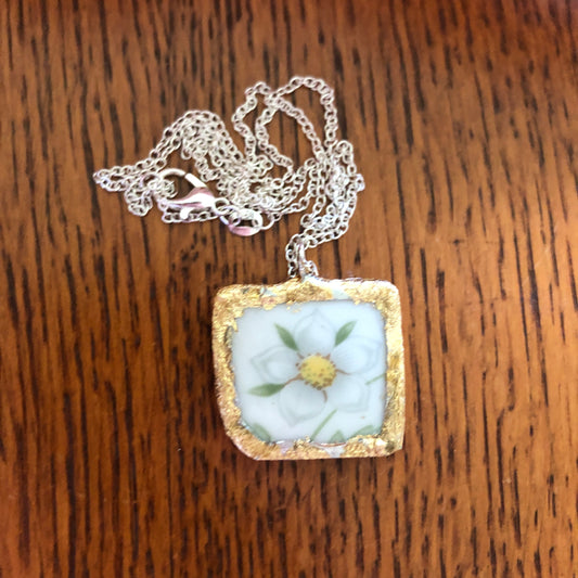 Broken Pottery Artisan Made Pendent Royal Doulton Strawberry Cream Dinner Plate Handcrafted Necklace 1in x 1in