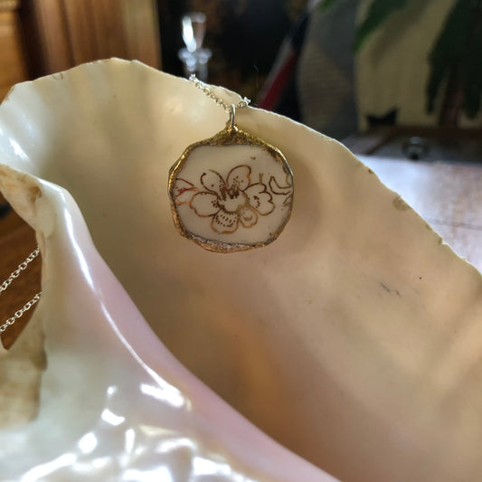 Broken Pottery Artisan Made Pendent Royal China Plate Handcrafted Necklace 1in x 1in