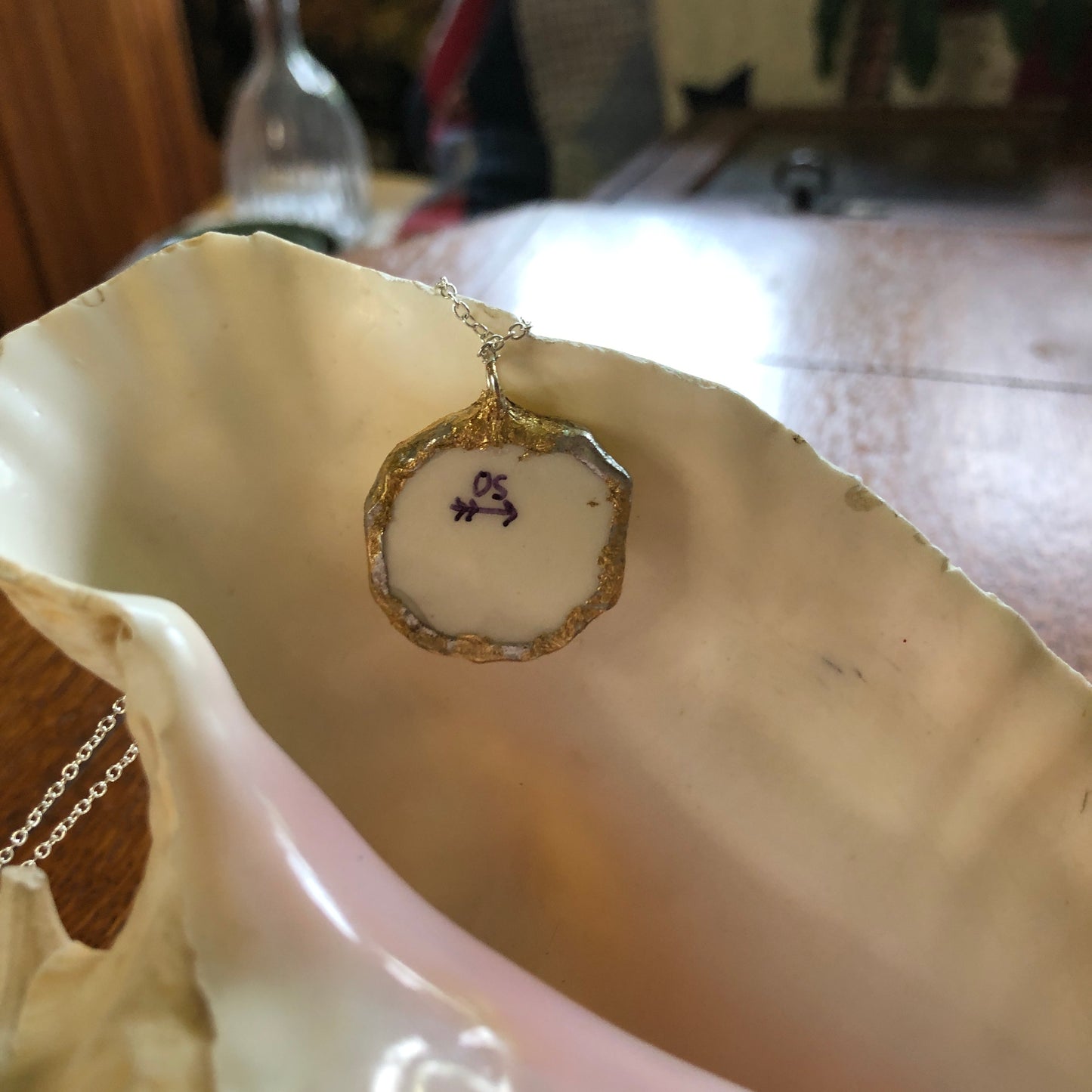 Broken Pottery Artisan Made Pendent Royal China Plate Handcrafted Necklace 1in x 1in